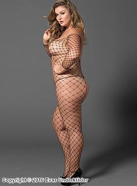 Bodystocking, Netz mit großen Schlaufen, off shoulder, Plus Size